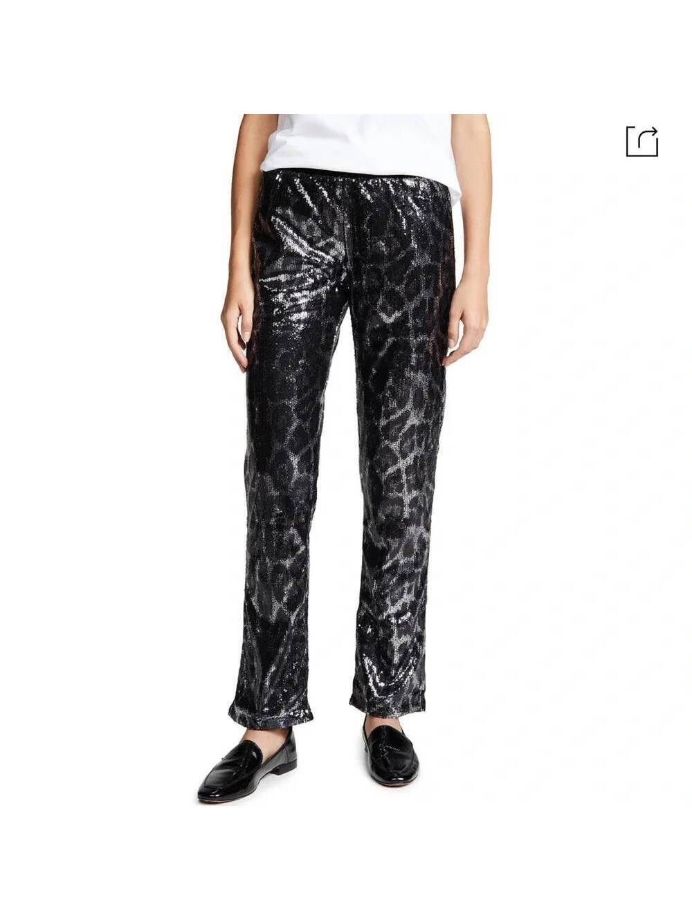 RtA Ash Sequin Leopard Jogger Pants Sterling Black Silver S - $400 MSRP